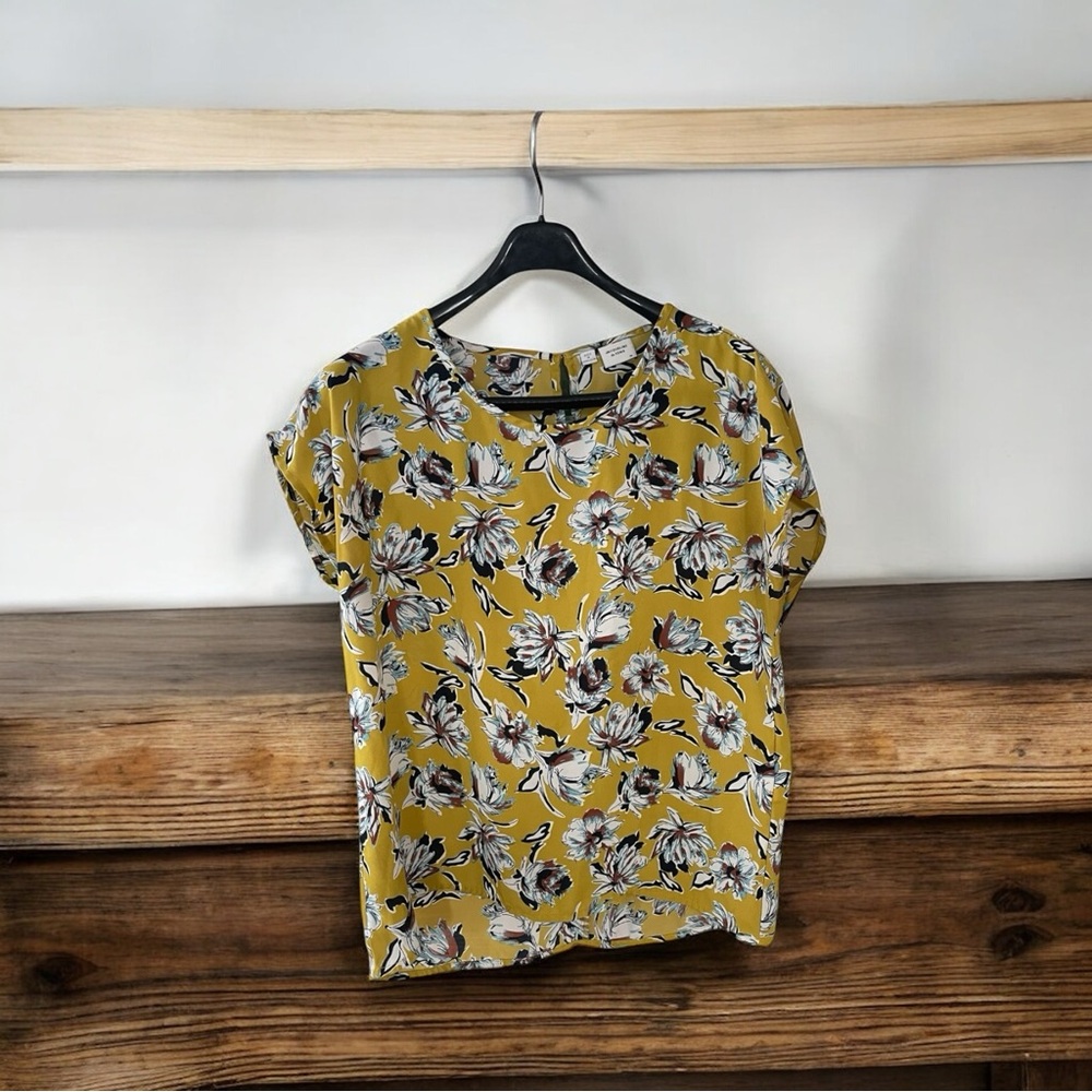 Jacqueline De Yong Women’s Tank Blouse Mustard Floral Lighweight Size 36